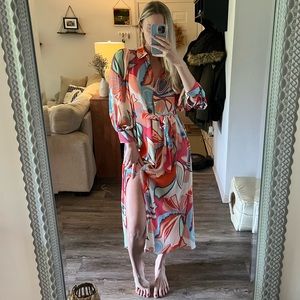 Multi colored button up long dress